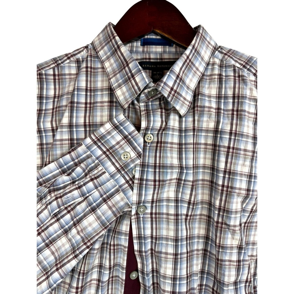 Banana Republic Mens Plaid Button Down Long Sleeve Size L 16-16 1/2 Cotton Blend